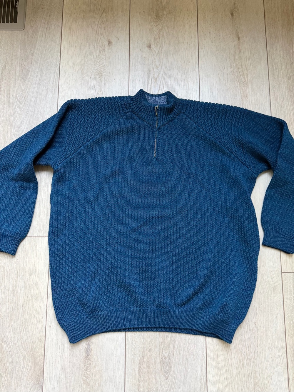 Aran Sweater Market 100% Merino Wool Zip Up Sweater Teal Blue Size XL - Picture 7 of 9